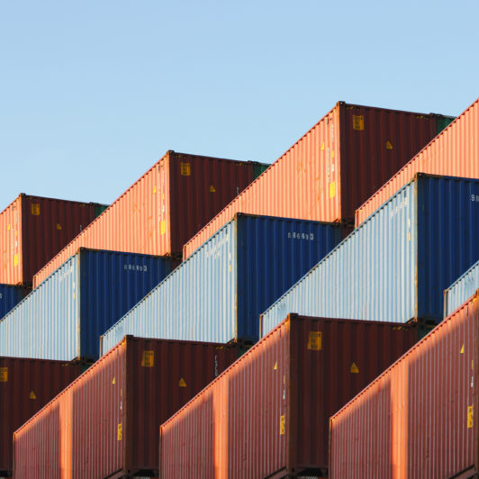 A geometric stack of shipping containers