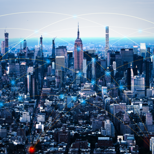 View of New York City, showing a matrix of how we are connected by data.