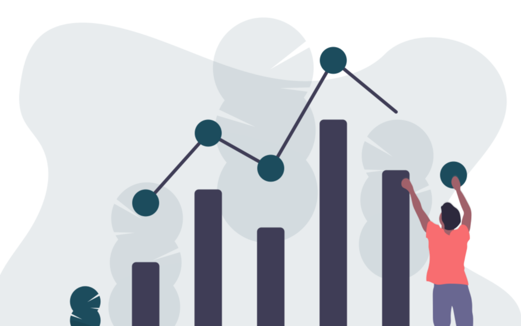 Illustration of a man building a bar graph with data.