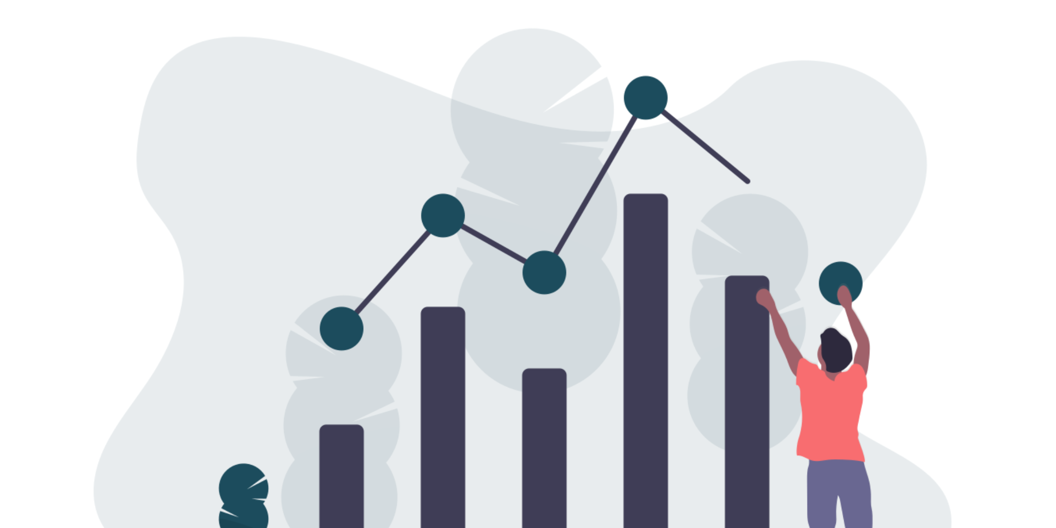 Illustration of a man building a bar graph with data.