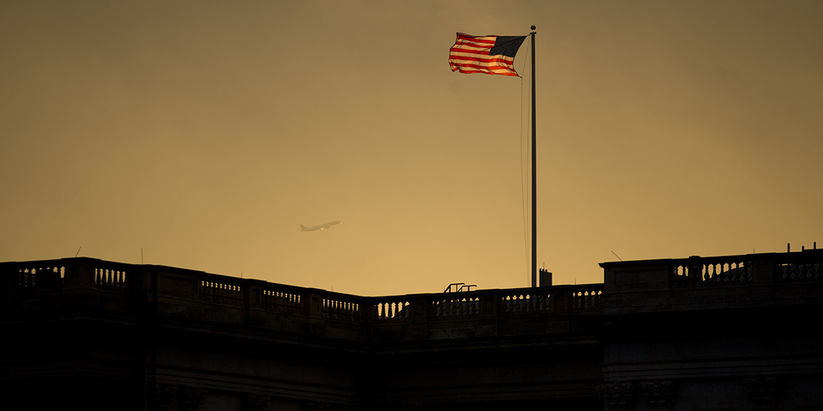 american flag in the sunset
