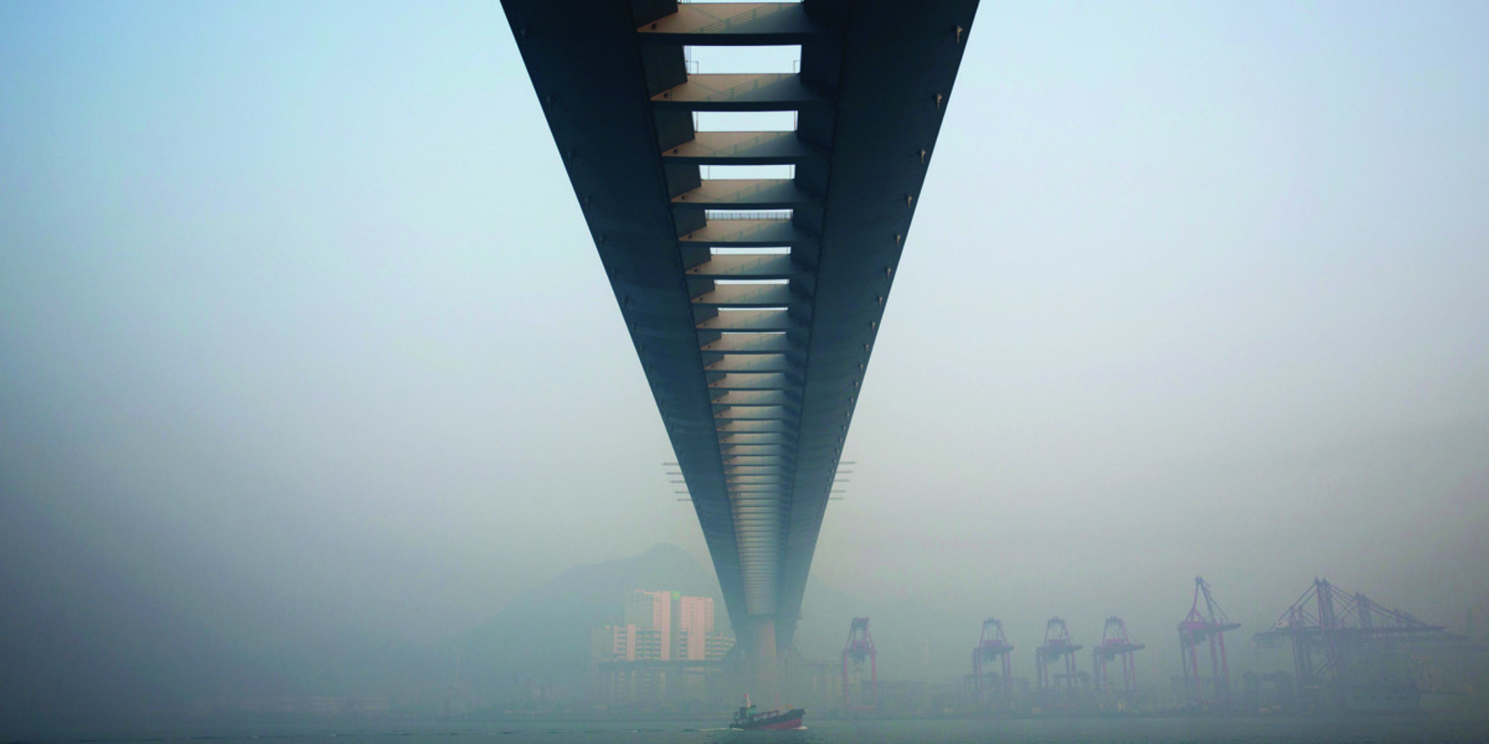 Below a Giant Bridge while foggy