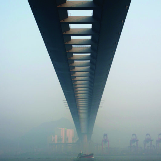 Below a Giant Bridge while foggy