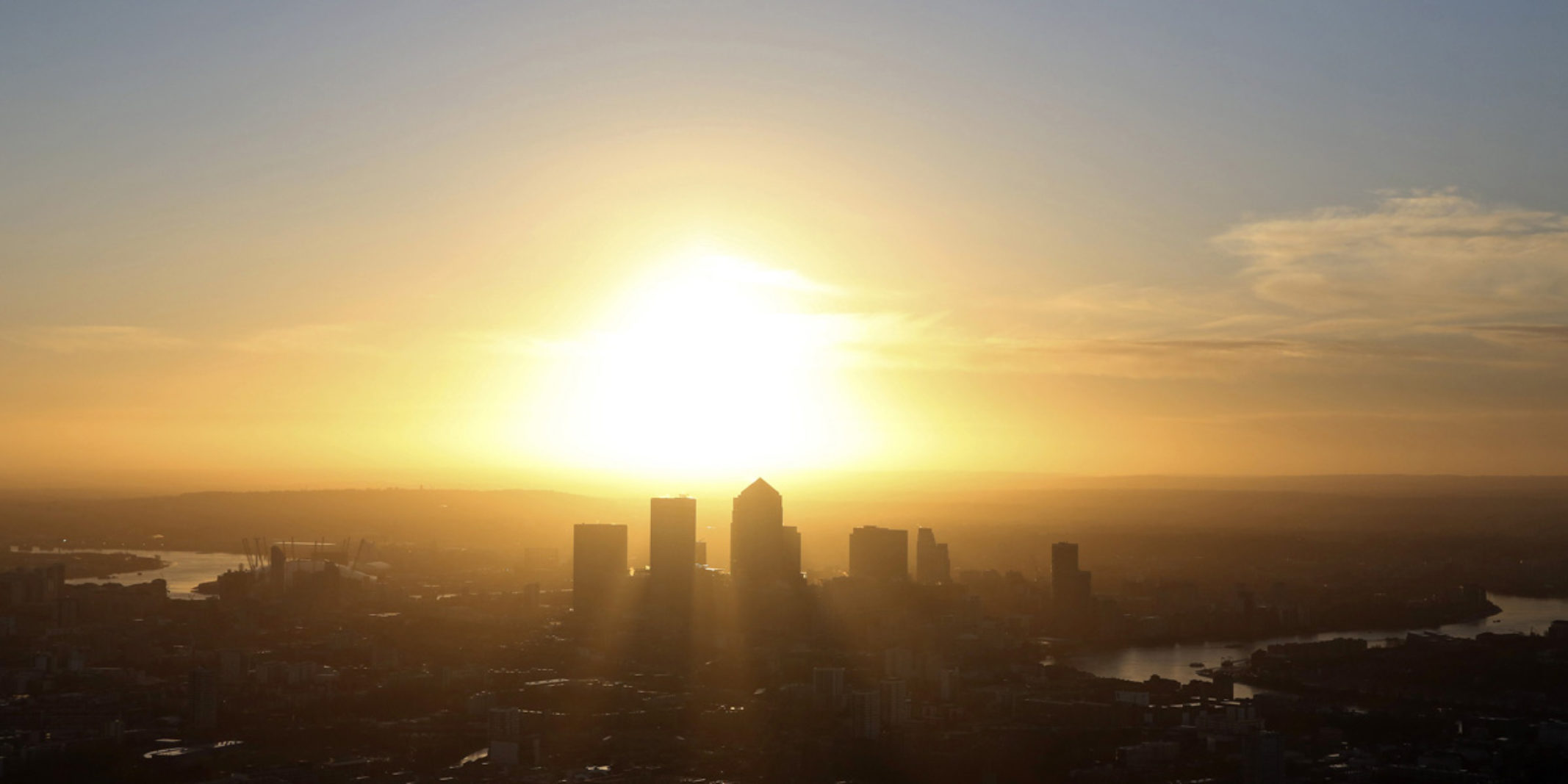 An aeriel view of a city sunset