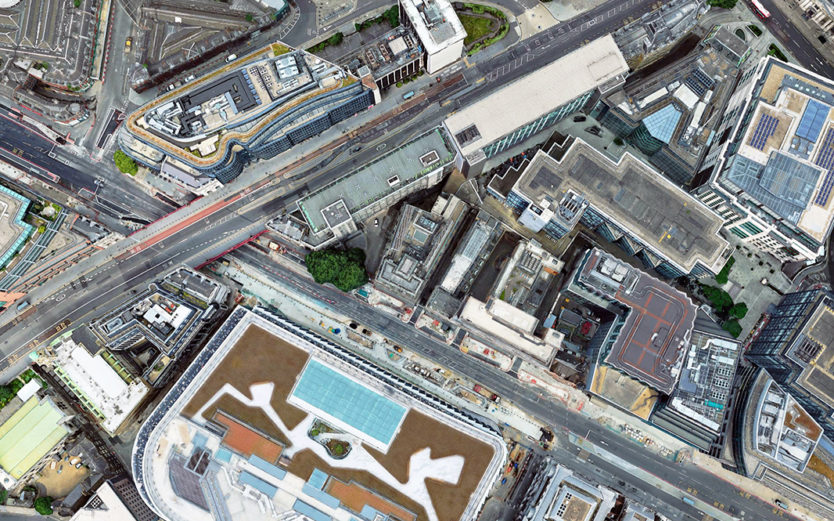 aerial view of the London office and its surroundings